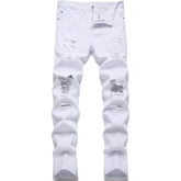Men's Personality Hole Fit White Jeans